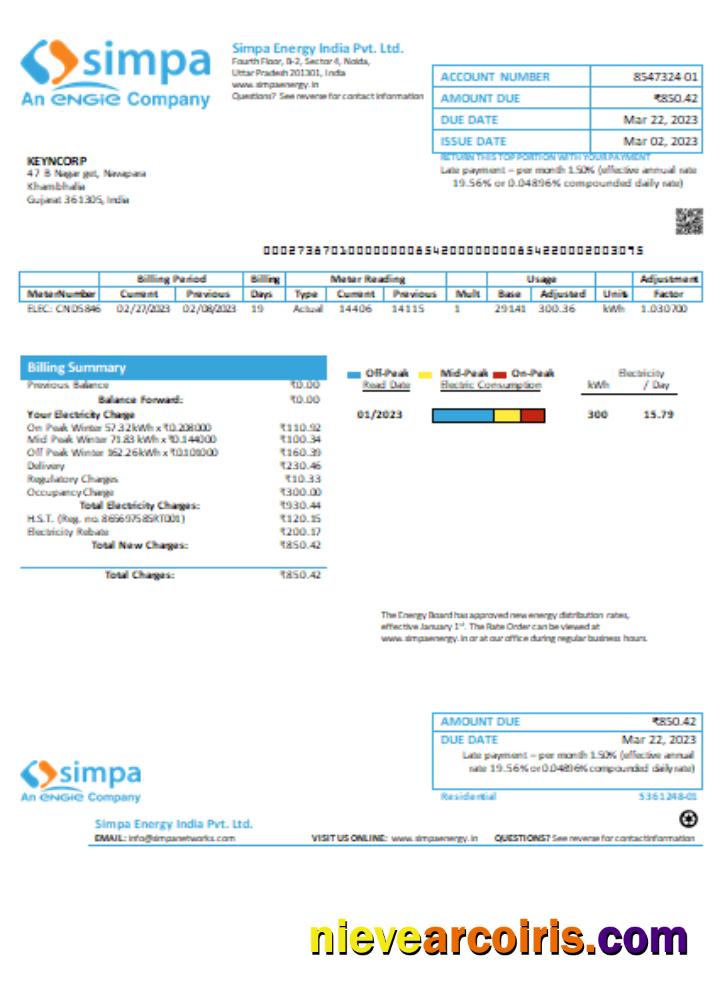 Simpa Energy India Pvt. Ltd utility business bill